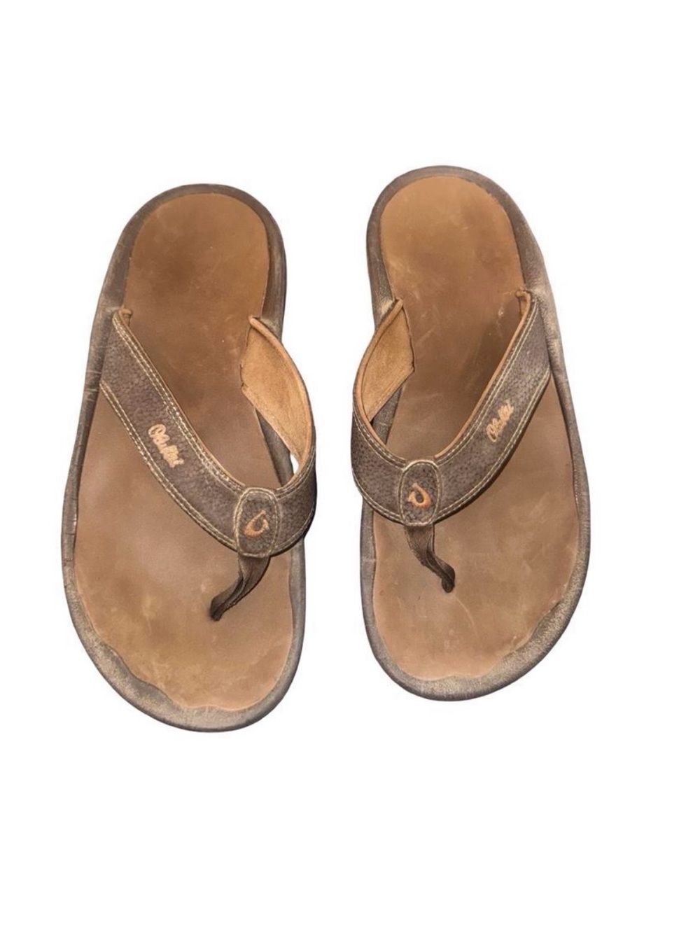 Olukai Men's Size 10 Ohana Flip Flop Sandal Brown Slip On Flat Logo Flip Flop